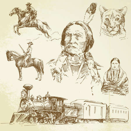 wild west - hand drawn set のイラスト素材