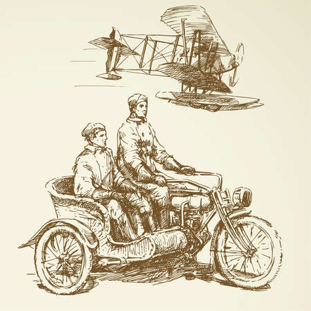 vintage set - old time vehicles のイラスト素材