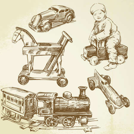 antique toys - hand drawn set のイラスト素材