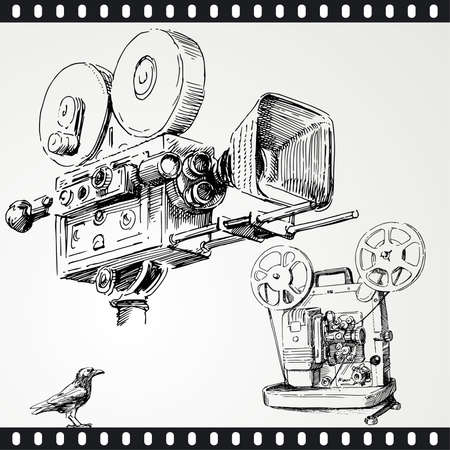 movie camera - hand drawn setのイラスト素材