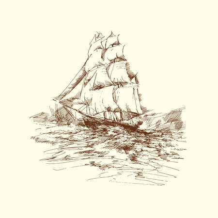 hand drawn ship のイラスト素材