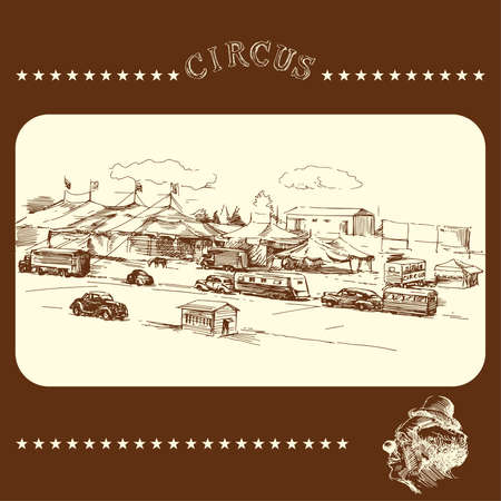 circus - vintage hand drawn vector illustration のイラスト素材