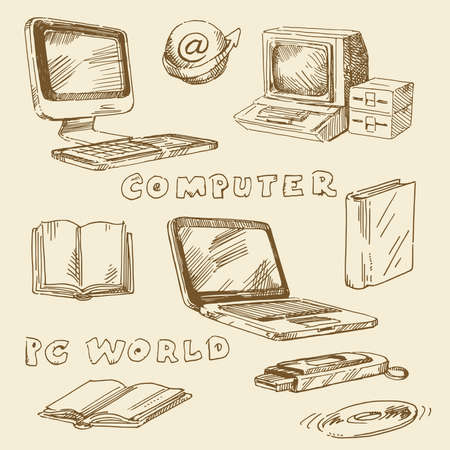 hand drawn set - computers のイラスト素材