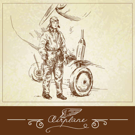 airline pilot-hand drawn illustration のイラスト素材