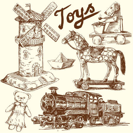 antique toys-original hand drawn collection のイラスト素材