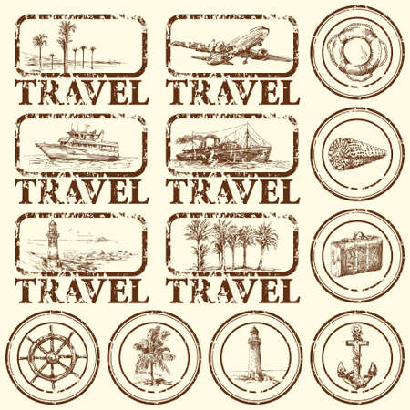travel stamp, mark - hand drawn collectionのイラスト素材