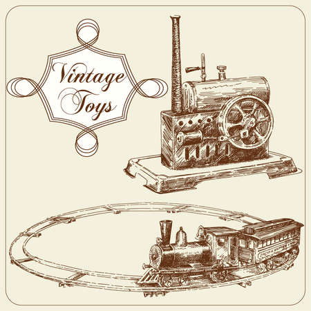 hand drawn antique toysのイラスト素材