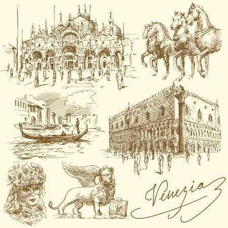 Venice - Italy - hand drawn collectionのイラスト素材