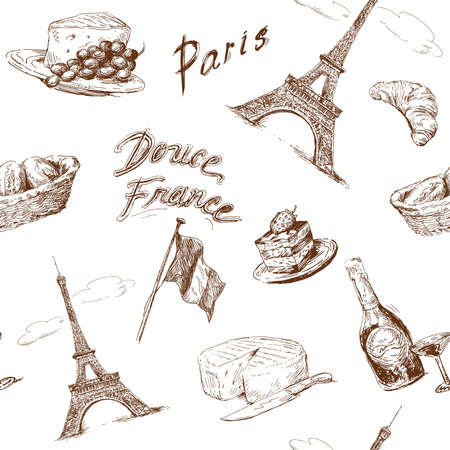 paris seamless pattern のイラスト素材