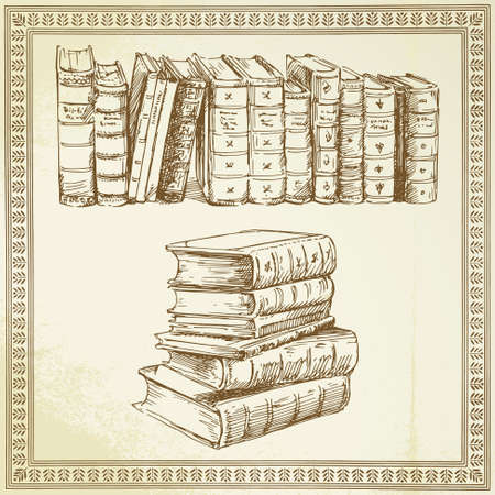 rare books - hand drawn set のイラスト素材