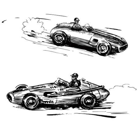 vintage racing cars - hand drawn collectionのイラスト素材