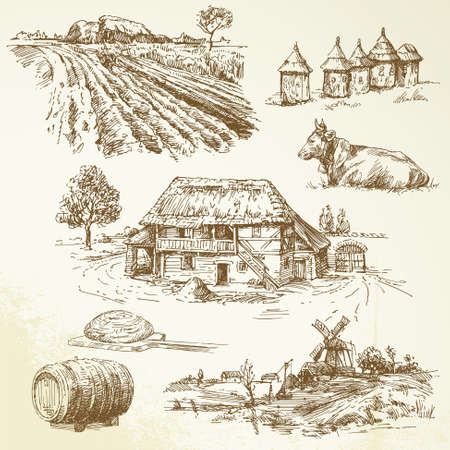 rural landscape, agriculture, farming のイラスト素材