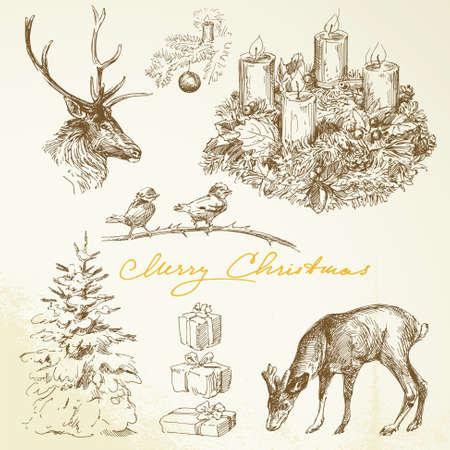 Hand drawn Christmas card with advent wreathのイラスト素材