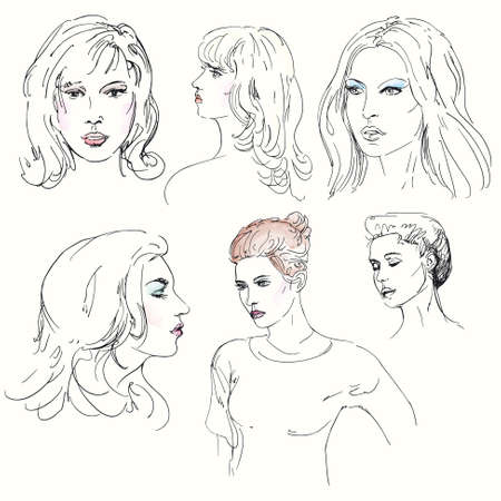woman s  face - hand drawn illustrationのイラスト素材