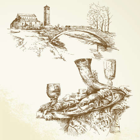 Italy, Tuscany - hand drawn collectionのイラスト素材