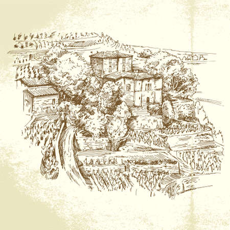 vineyard France - hand drawn illustrationのイラスト素材