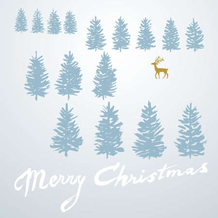 Christmas card with trees and deerのイラスト素材