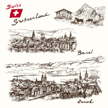 switzerland - han drawn setのイラスト素材