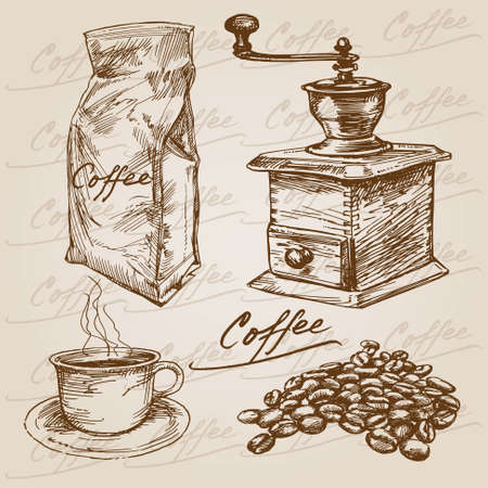 Hand drawn coffee collectionのイラスト素材