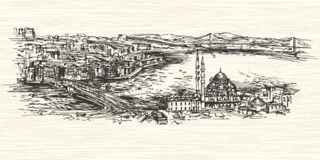 Istanbul, Turkey.Hand drawn illustration.のイラスト素材