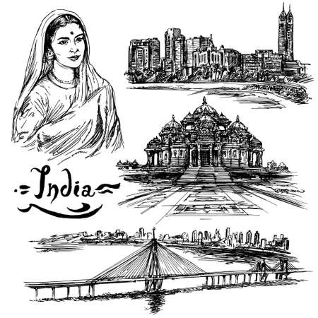 India. Hand drawn set.のイラスト素材
