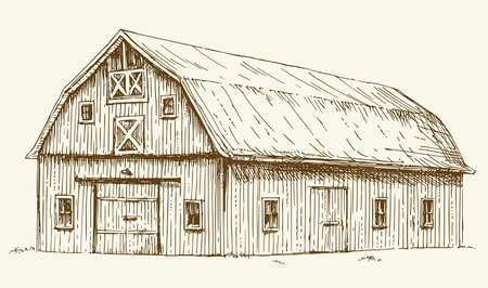 Old barn. Hand drawn illustration.のイラスト素材