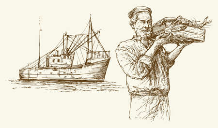 Fishing. Hand drawn set.のイラスト素材