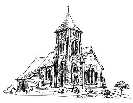 Country Church. Hand drawn illustration.のイラスト素材