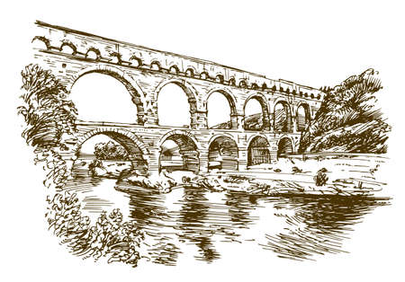 Pont du Gard, France.のイラスト素材