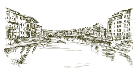 Italy Florence Bridges over the Arno river Tuscany.のイラスト素材