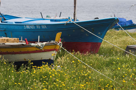 boats of the fishermen from Stromboli, fresh painted for the summer season.の写真素材