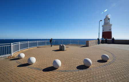 Lighthouse of Gibraltar, Gibraltar Trinity Lighthouse, opened in 1841, at the tip of the peninsula,の写真素材
