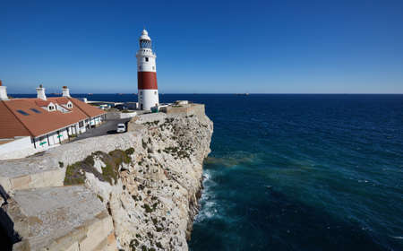 Lighthouse of Gibraltar, Gibraltar Trinity Lighthouse, opened in 1841, at the tip of the peninsula,の写真素材