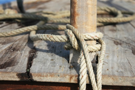 rope on boat in sea sourthern of thailandの写真素材