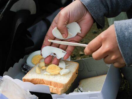 Breakfast on kawa ijen crater in indonesiaの写真素材