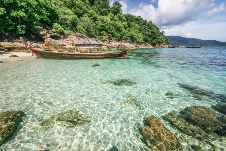 boat in sea of tarutao sourthern of thailandの写真素材