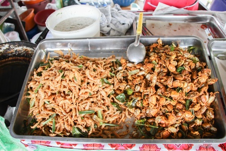 Shrimp and crabfried  in marketの写真素材