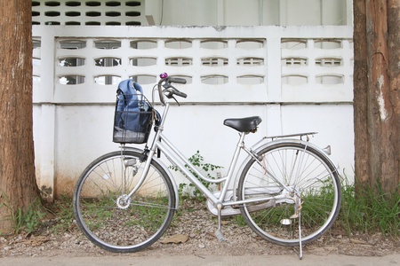 bibycle on road in olded city of thailandの写真素材