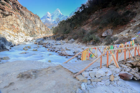 nangkar tsang and buddhism flag from nepal in everest himalaya trek