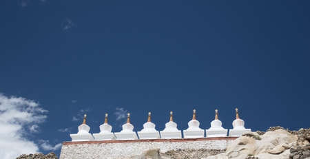 stupa on hill with sky backround from leh indiaの写真素材