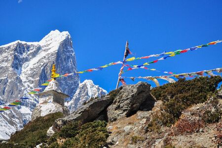 stupa amadablam summit from everest trekの写真素材