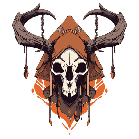 Skull in a viking costume with horns. Vector illustration.のイラスト素材