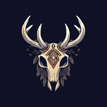 Skull with antlers. Vector illustration for tattoo, t-shirt and other uses.のイラスト素材