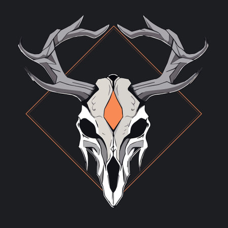 Deer skull with antlers on dark background. Vector illustration.のイラスト素材