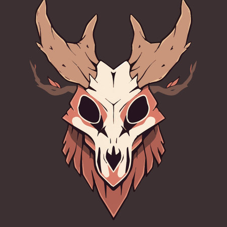Skull of a wolf with horns on a dark background. Vector illustration.のイラスト素材