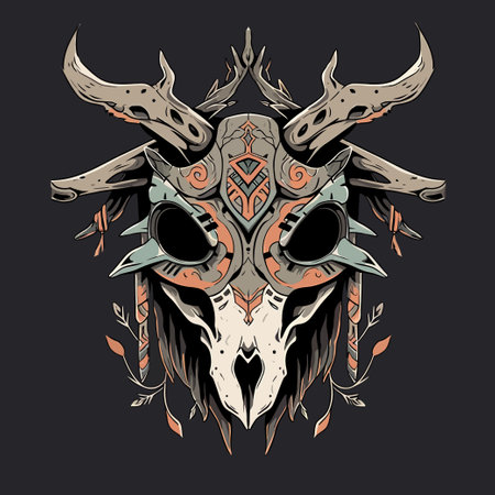 Skull head with horns. Vector illustration for t-shirt design.のイラスト素材