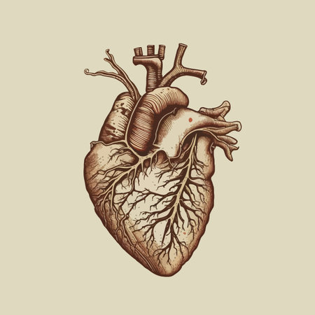 Human heart with veins and arteries. Vector illustration in vintage style.のイラスト素材