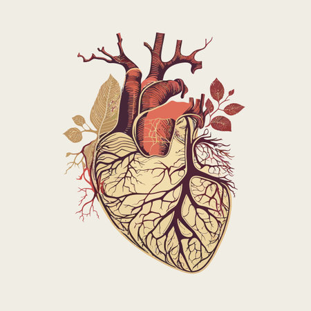 Human heart with veins and arteries. Vector illustration in vintage style.のイラスト素材
