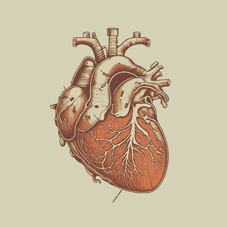 Human heart with veins and arteries. Vector illustration in vintage style.のイラスト素材