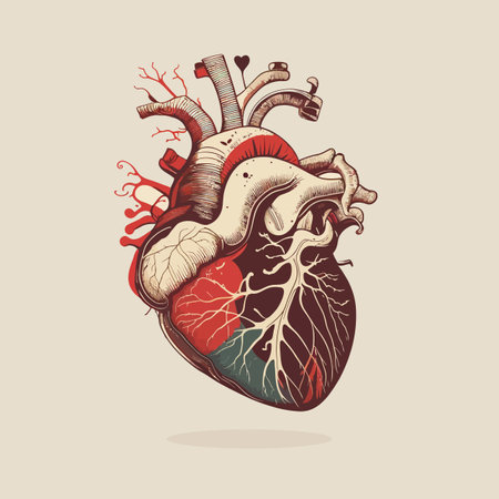 Human heart with veins and arteries. Vector illustration in vintage style.のイラスト素材